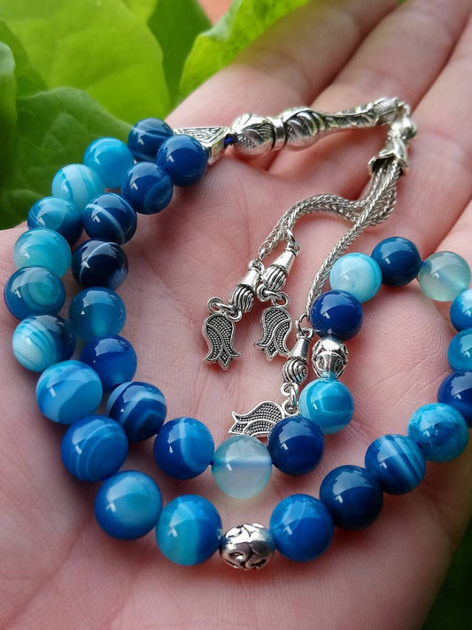 Madagaskar Mavi Akik Doğaltaş Tesbih