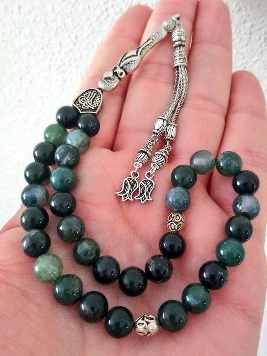 33 Boncuklu Yosunlu Akik Tesbih