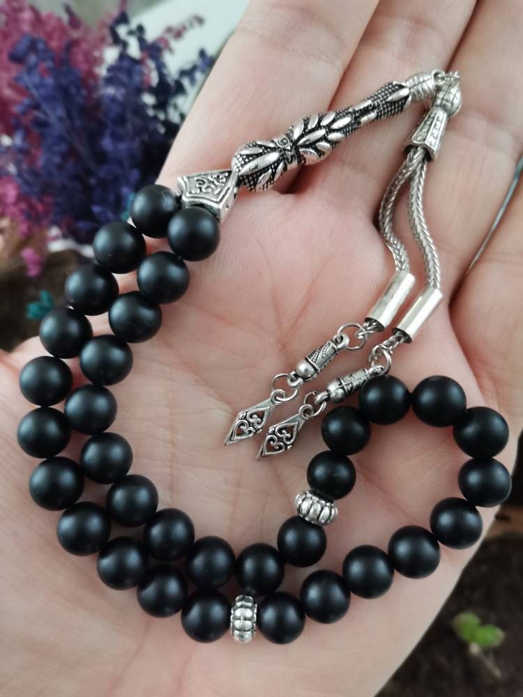 8 mm Mat Siyah Oniks Doğaltaş Tesbih