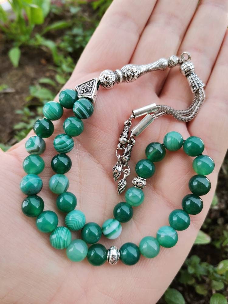 33 Boncuklu Madagaskar Yeşil Akik Tesbih