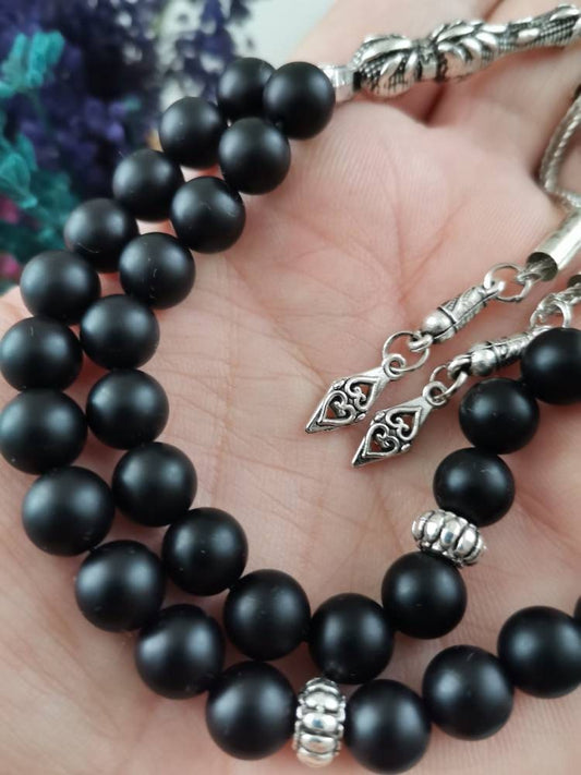 8 mm Mat Siyah Oniks Doğaltaş Tesbih