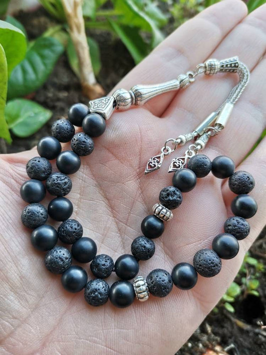 Lav Taşı Mat Siyah Oniks Karma Tesbih