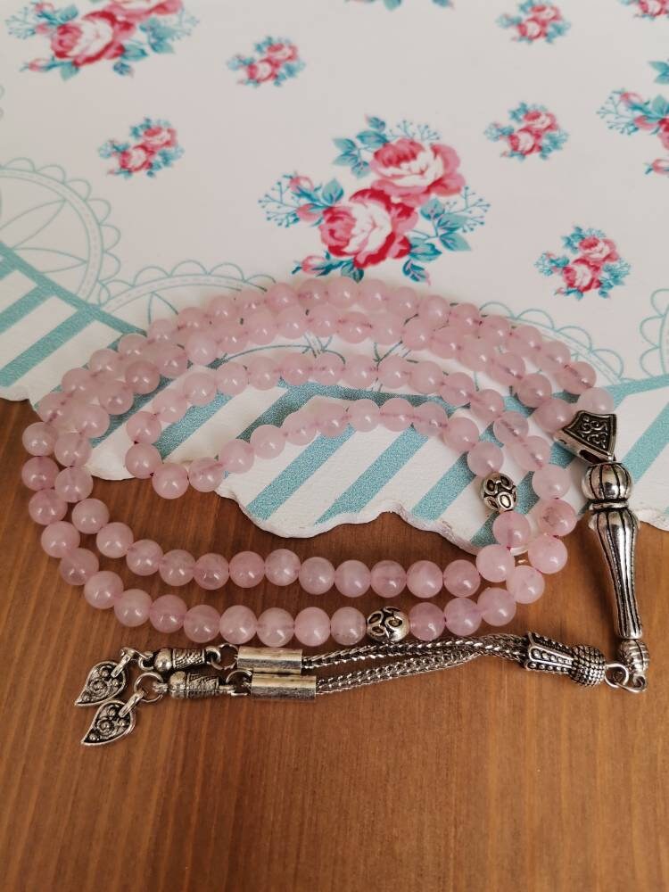 99 Boncuklu Pembe Kuvars Doğaltaş Tesbih