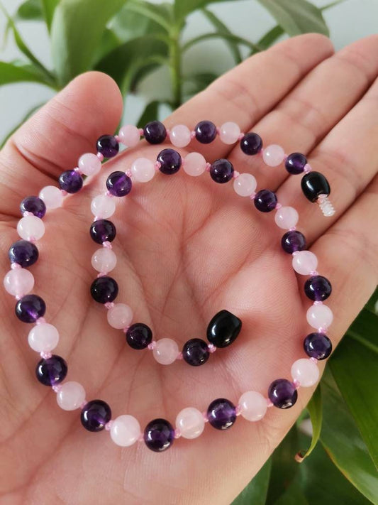 Ametist Pembe Kuvars Doğaltaş Kadın Kolye