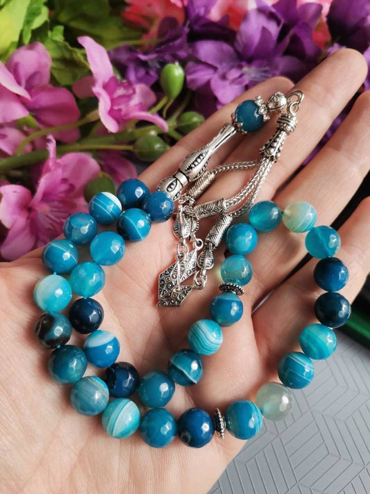 10 mm Madagaskar Mavi Akik Tesbih