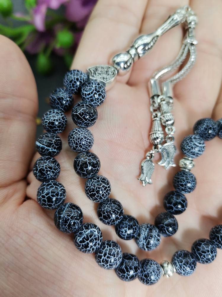 Damarlı Siyah Akik 8 mm Doğaltaş Tesbih