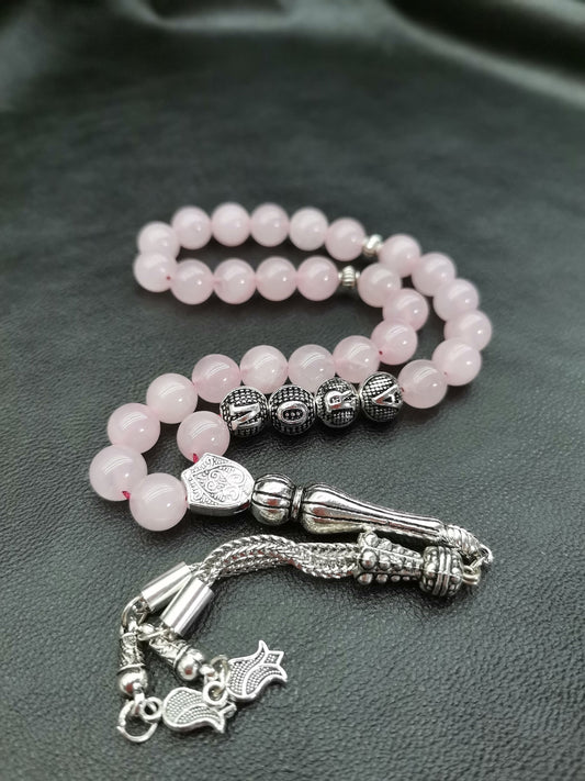 Kişiye Özel Pembe Kuvars Doğaltaş Tesbih