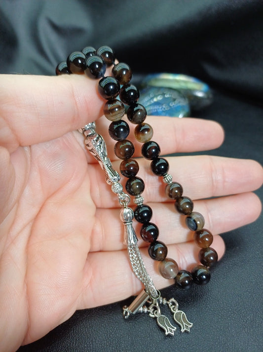 Siyah Akik Doğaltaş Tesbih