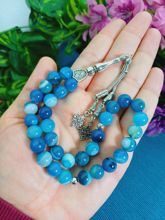 10 mm Madagaskar Mavi Akik Tesbih