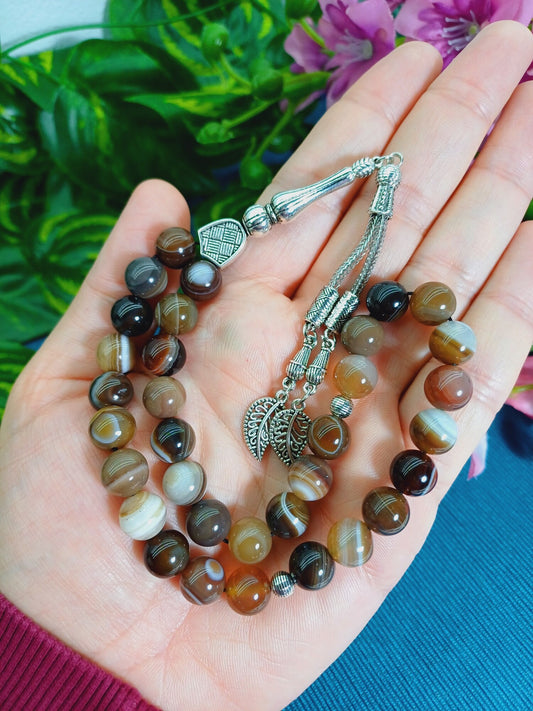 10 mm Mdagaskar Kahverengi Akik Tesbih