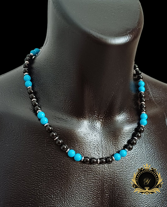 Turkuaz & Siyah Oniks Doğaltaş Erkek Kolye