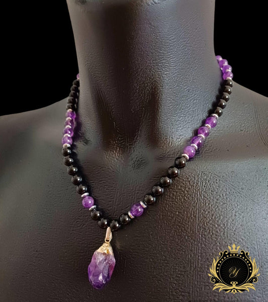Ametist & Siyah Oniks Doğaltaş Kolye