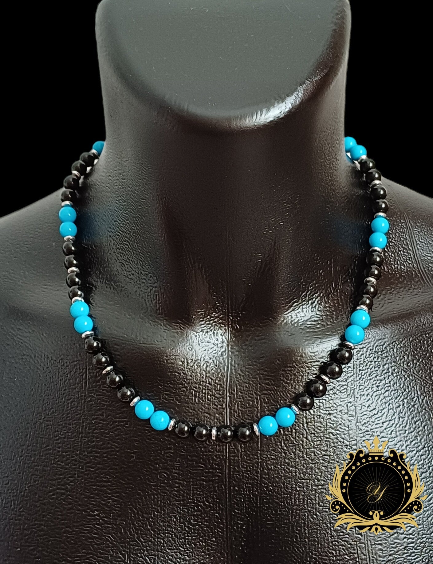 Turkuaz & Siyah Oniks Doğaltaş Erkek Kolye