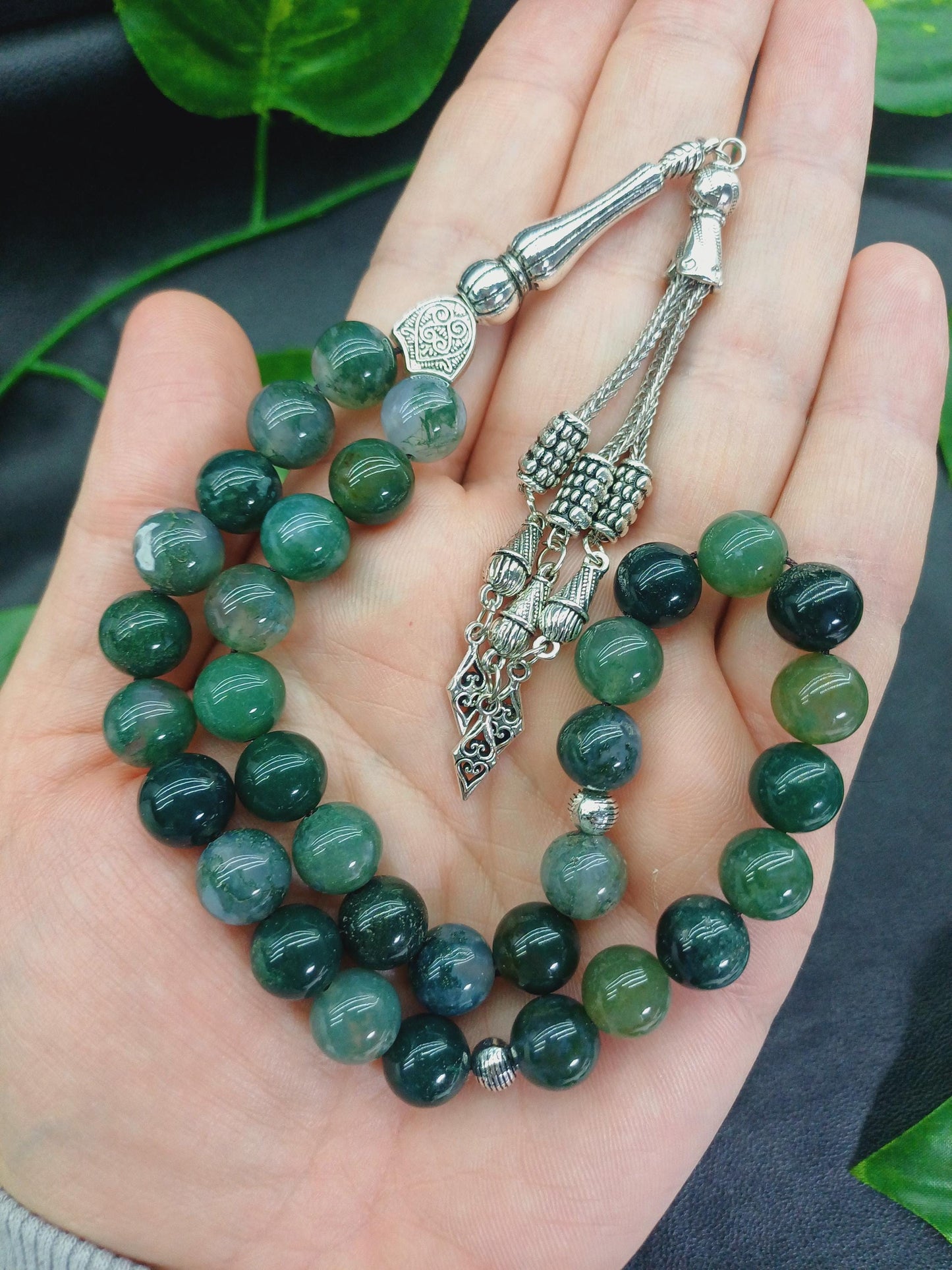 Yosunlu Akik Doğaltaş Tesbih