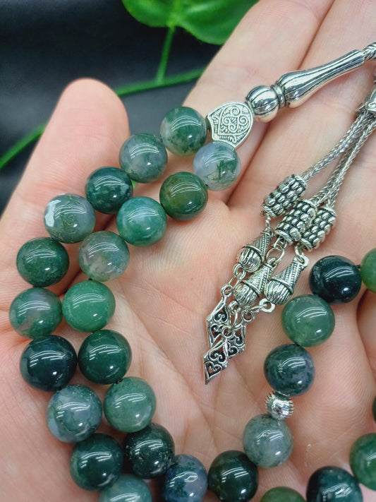 Yosunlu Akik Doğaltaş Tesbih