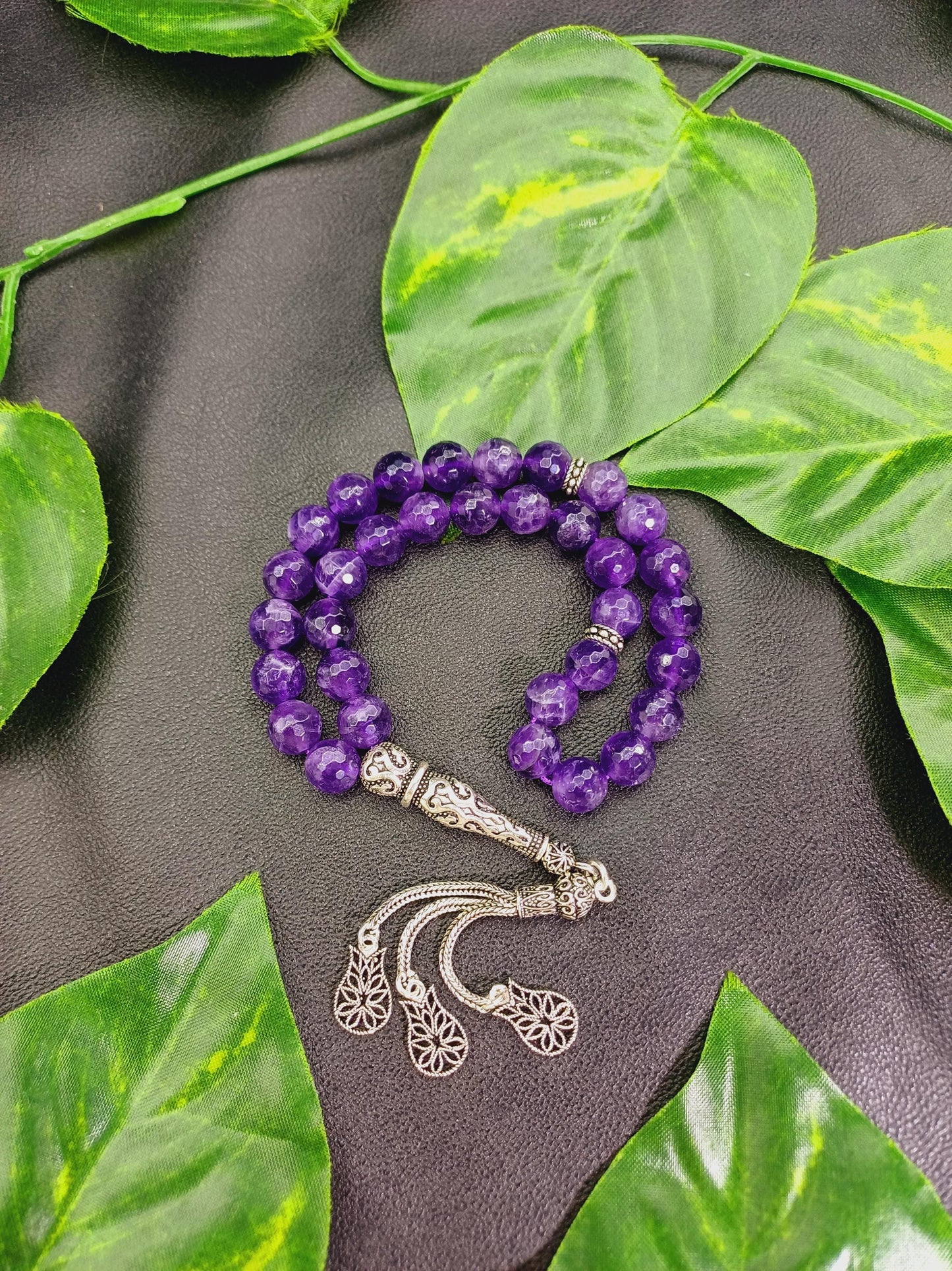 925 Ayar Gümüş Mücevher Kesim Ametist Tesbih