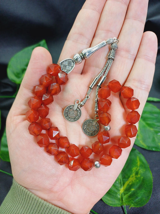 Altıgen Kesim Yemen Akik Doğaltaş Tesbih