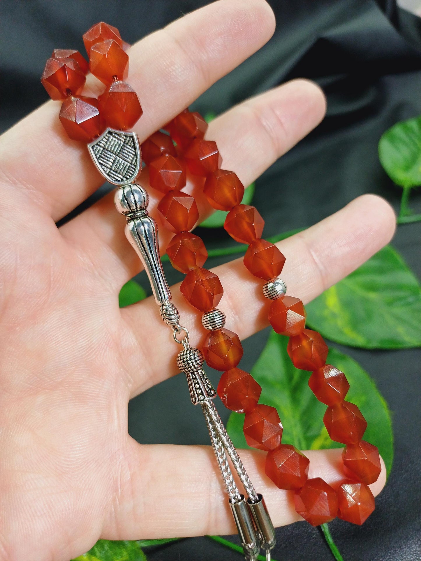 Altıgen Kesim Yemen Akik Doğaltaş Tesbih