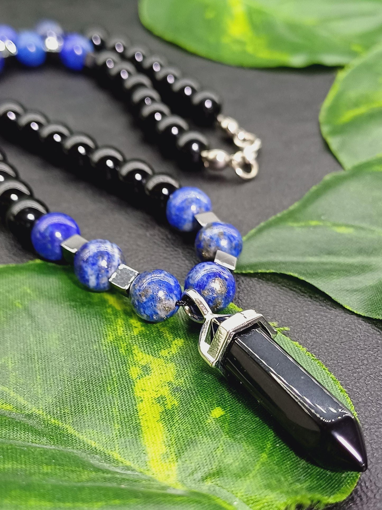 Lapis Lazuli & Siyah Oniks Erkek Doğaltaş Kolye