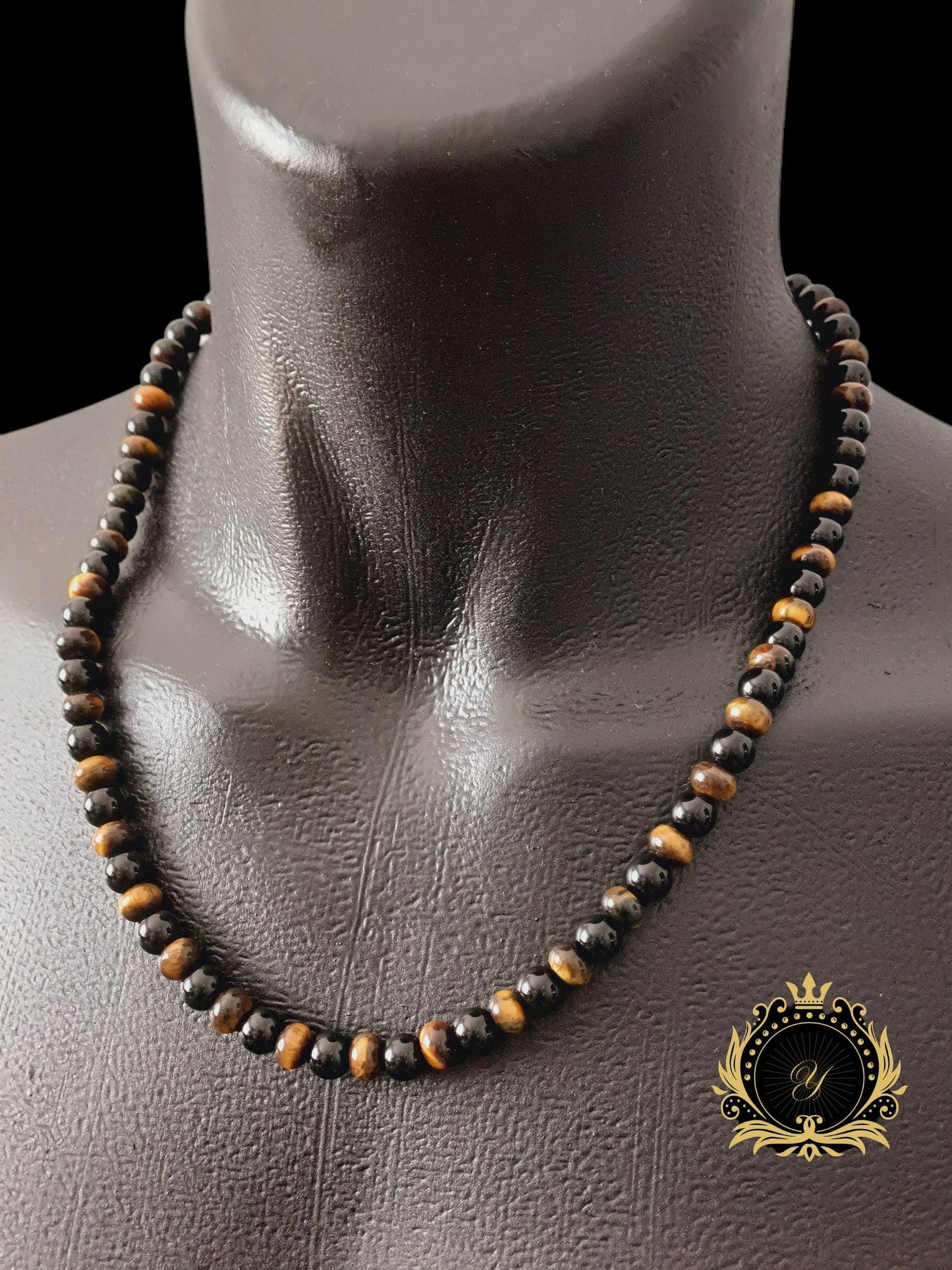 Kaplan Gözü & Siyah Oniks Erkek Doğaltaş Kolye