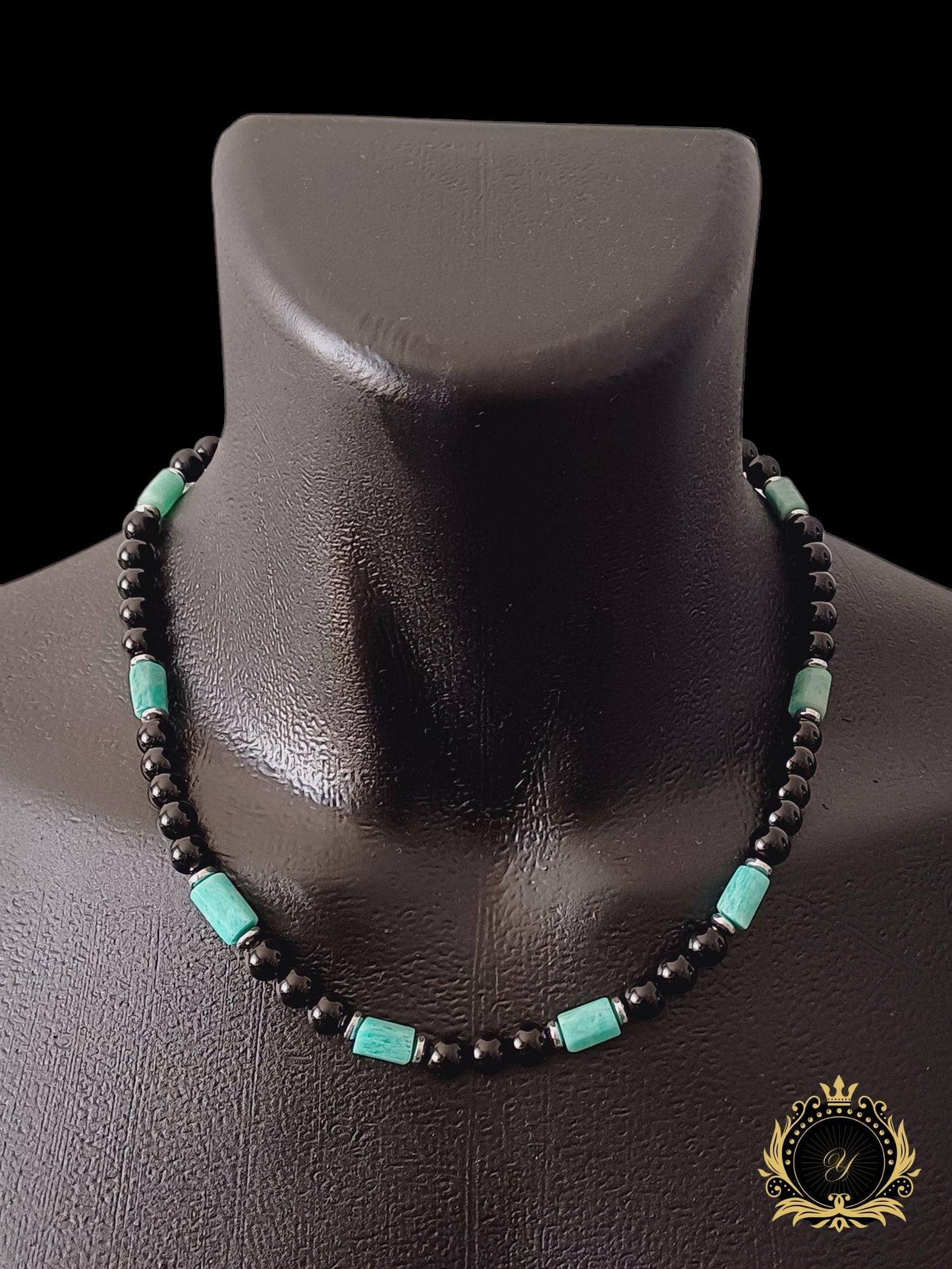 Amazonit & Mat Siyah Oniks Erkek Kolye