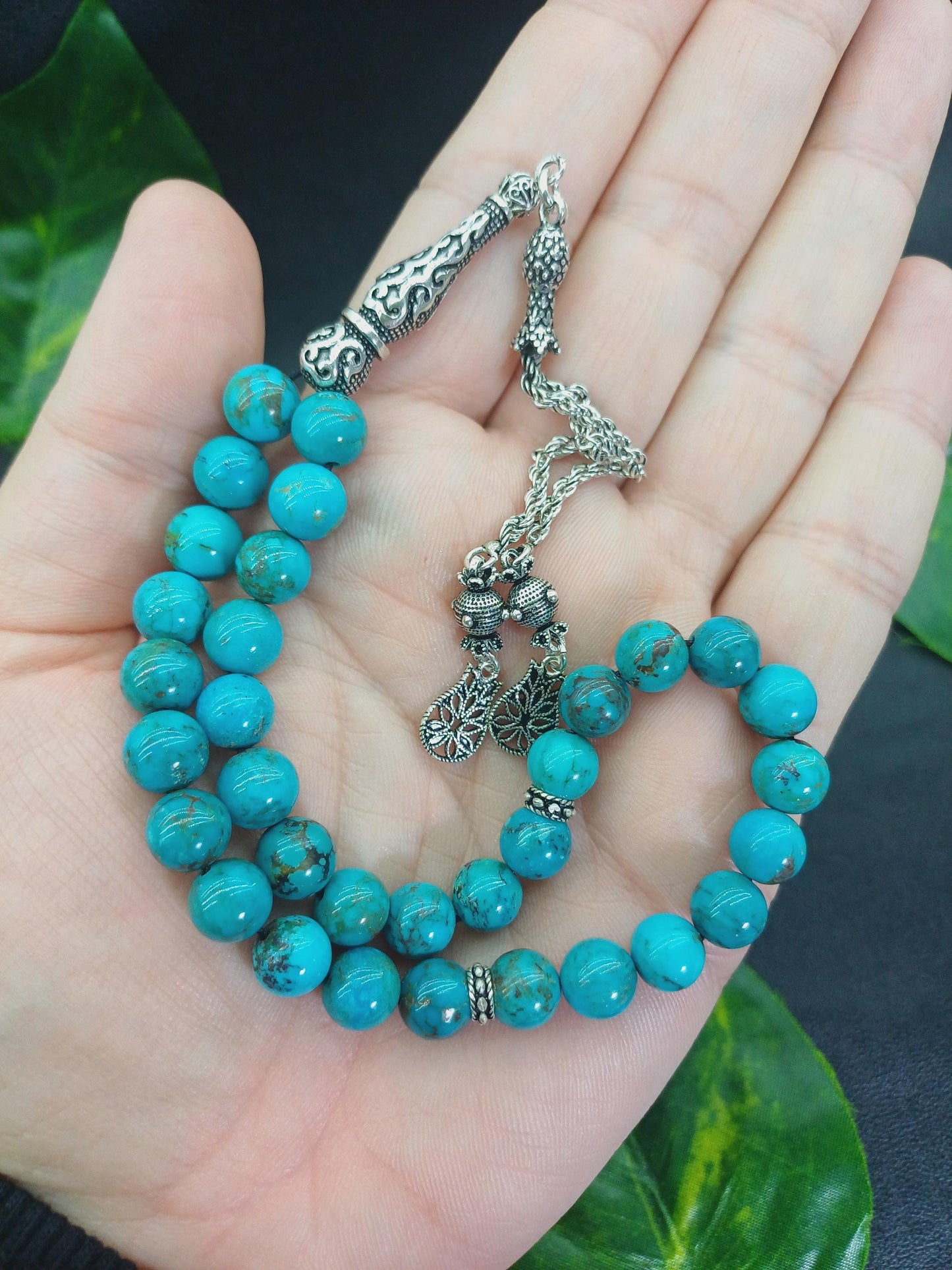 Orijinal Turkuaz (Firuze) 925 Ayar Gümüş Tesbih