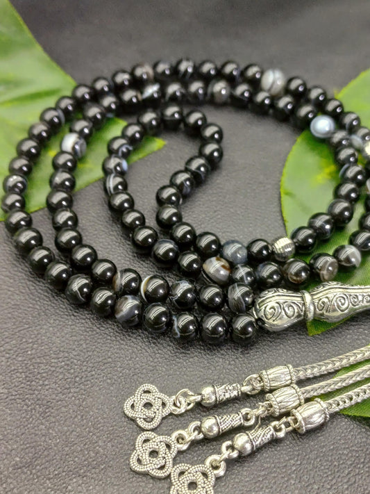 99 Boncuklu Siyah Akik Doğaltaş Tesbih