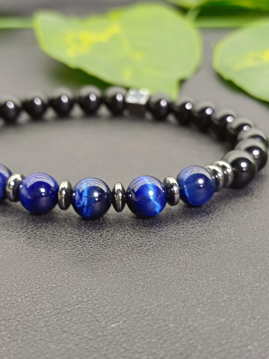 Siyah Oniks & Gece Mavisi Kaplan Gözü Bileklik