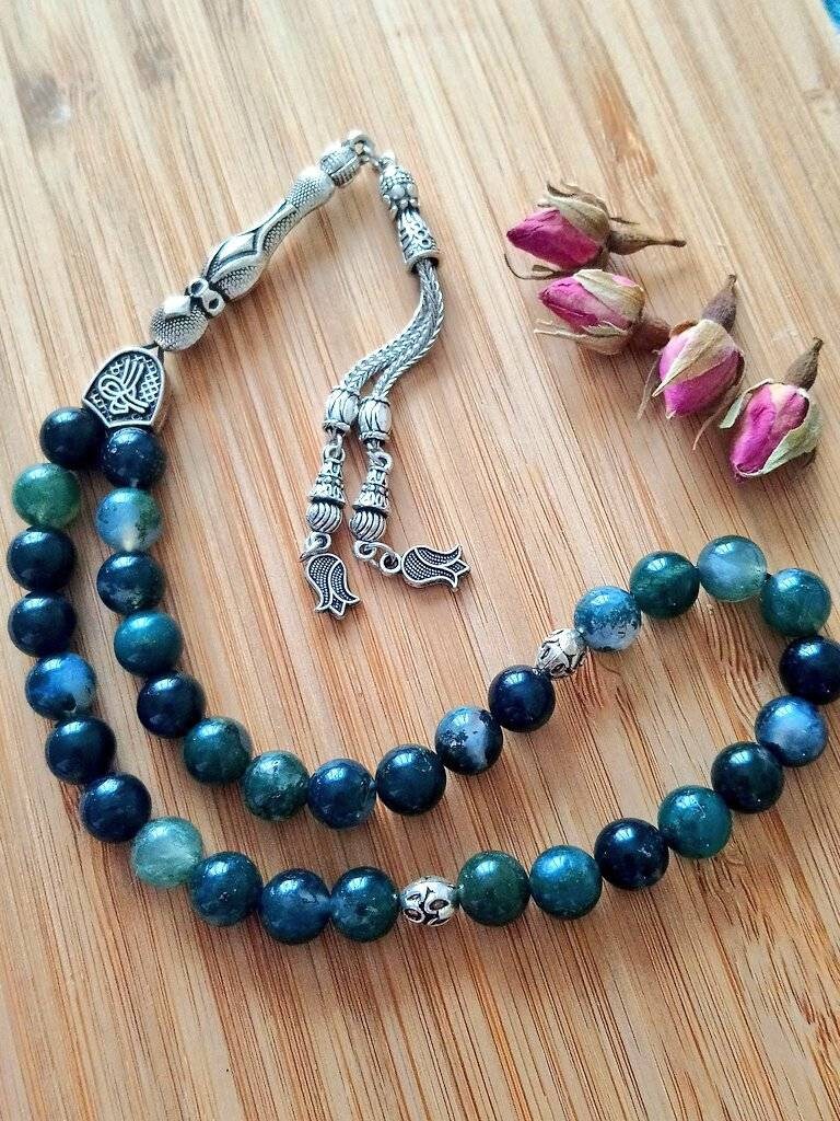 33 Boncuklu Yosunlu Akik Tesbih