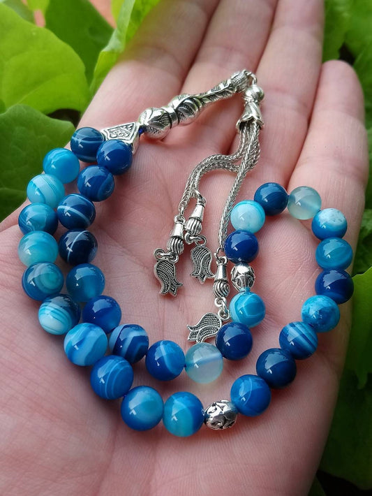 Madagaskar Mavi Akik Doğaltaş Tesbih