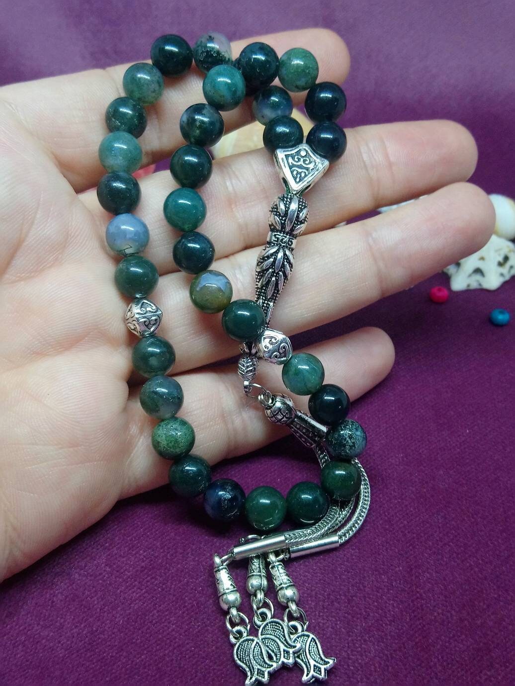 33 Boncuklu Yosunlu Akik Tesbih