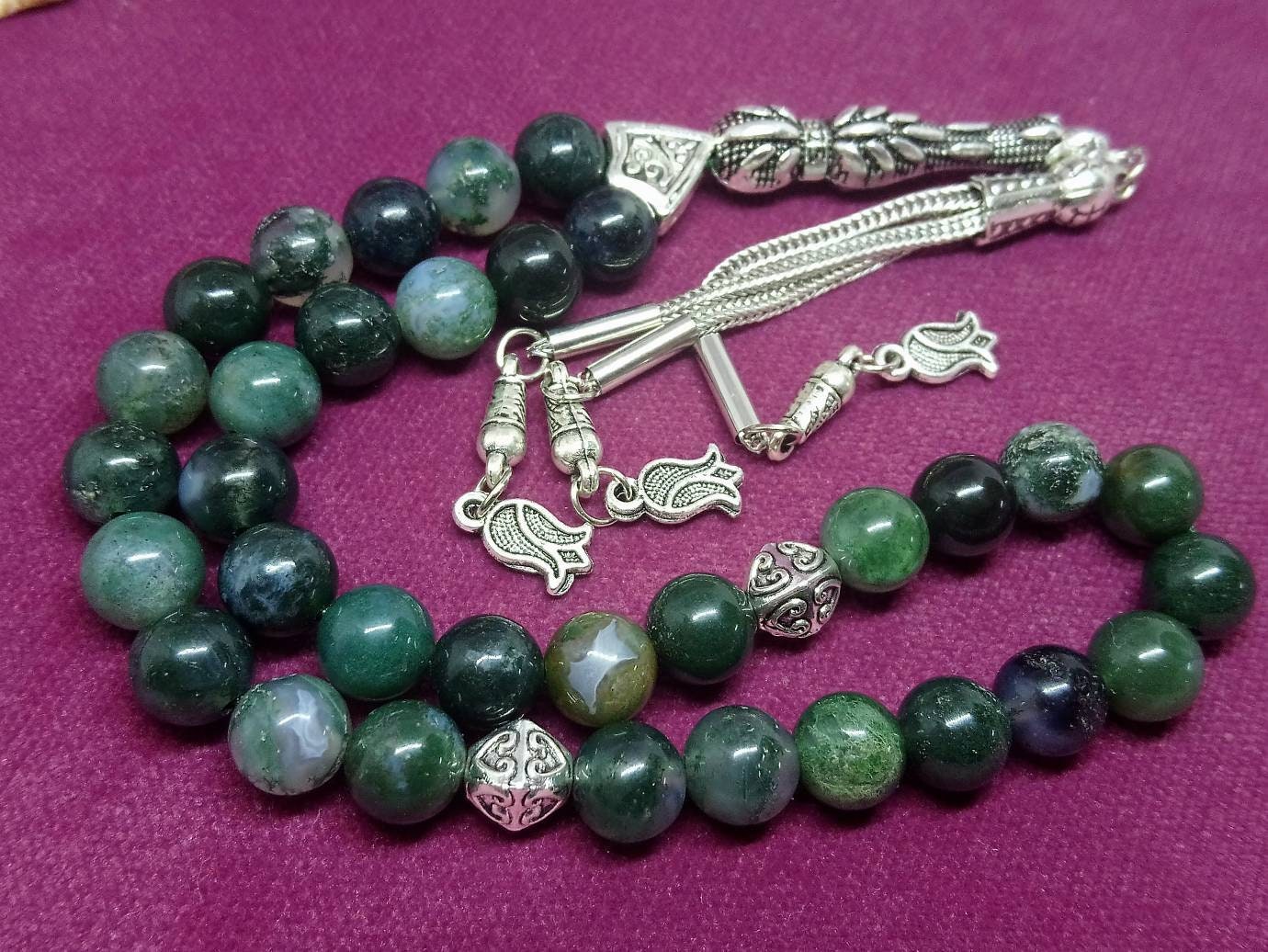 33 Boncuklu Yosunlu Akik Tesbih