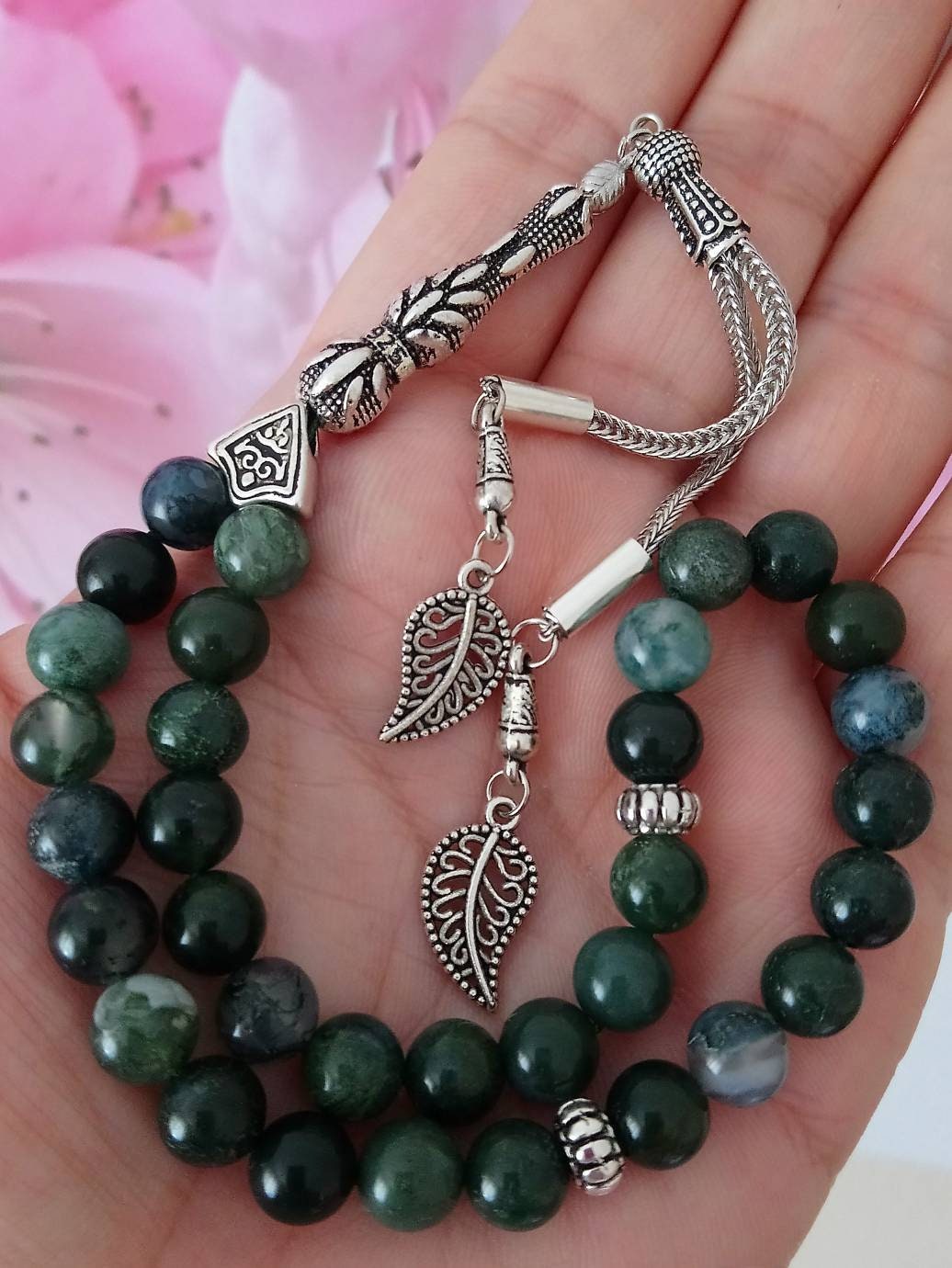 33 Boncuklu Yosunlu Akik Tesbih