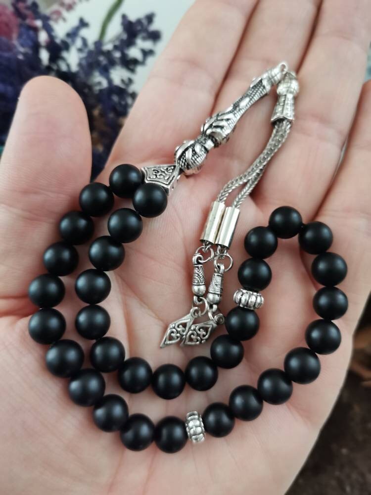 8 mm Mat Siyah Oniks Doğaltaş Tesbih