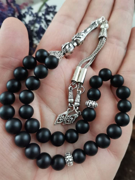 8 mm Mat Siyah Oniks Doğaltaş Tesbih