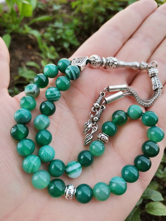 33 Boncuklu Madagaskar Yeşil Akik Tesbih