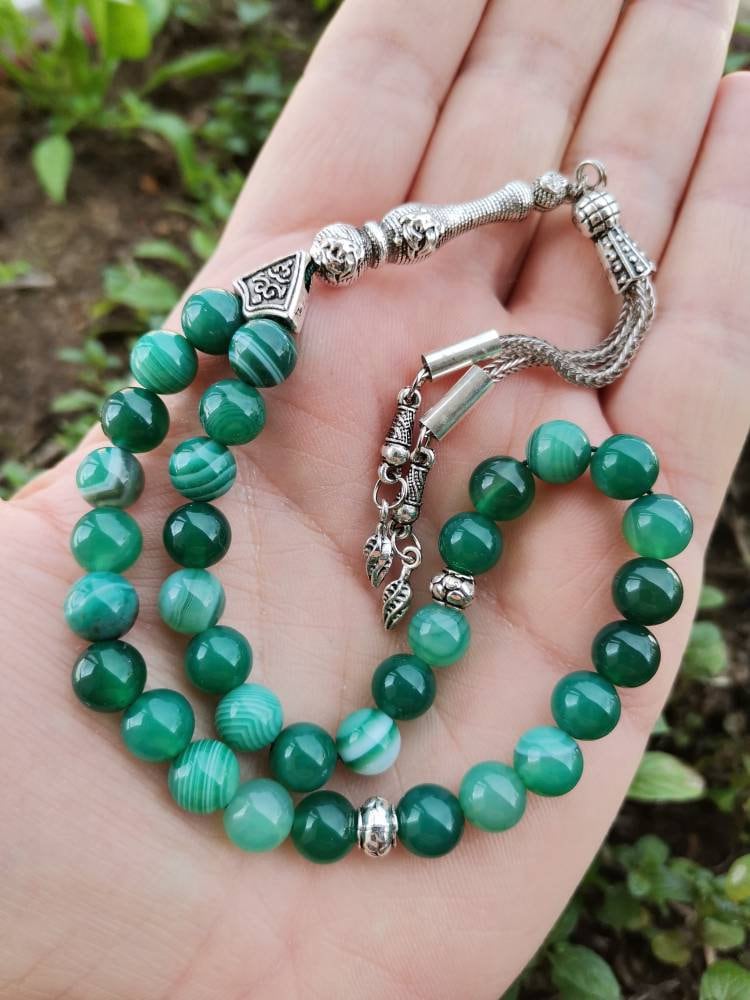 33 Boncuklu Madagaskar Yeşil Akik Tesbih