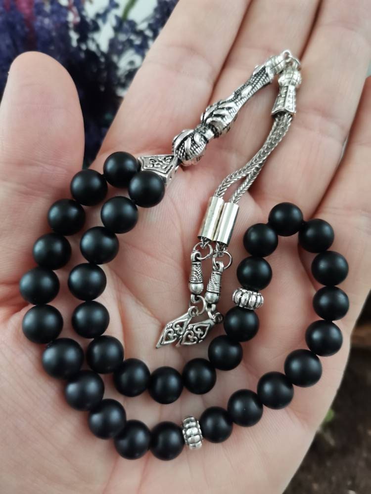 8 mm Mat Siyah Oniks Doğaltaş Tesbih