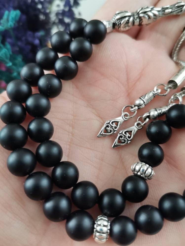 8 mm Mat Siyah Oniks Doğaltaş Tesbih