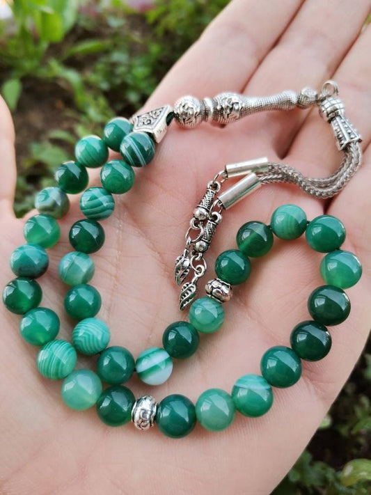 33 Boncuklu Madagaskar Yeşil Akik Tesbih