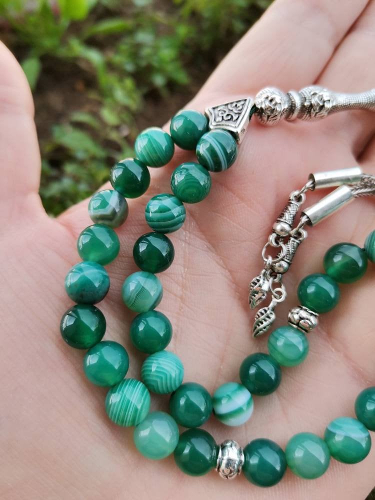 33 Boncuklu Madagaskar Yeşil Akik Tesbih