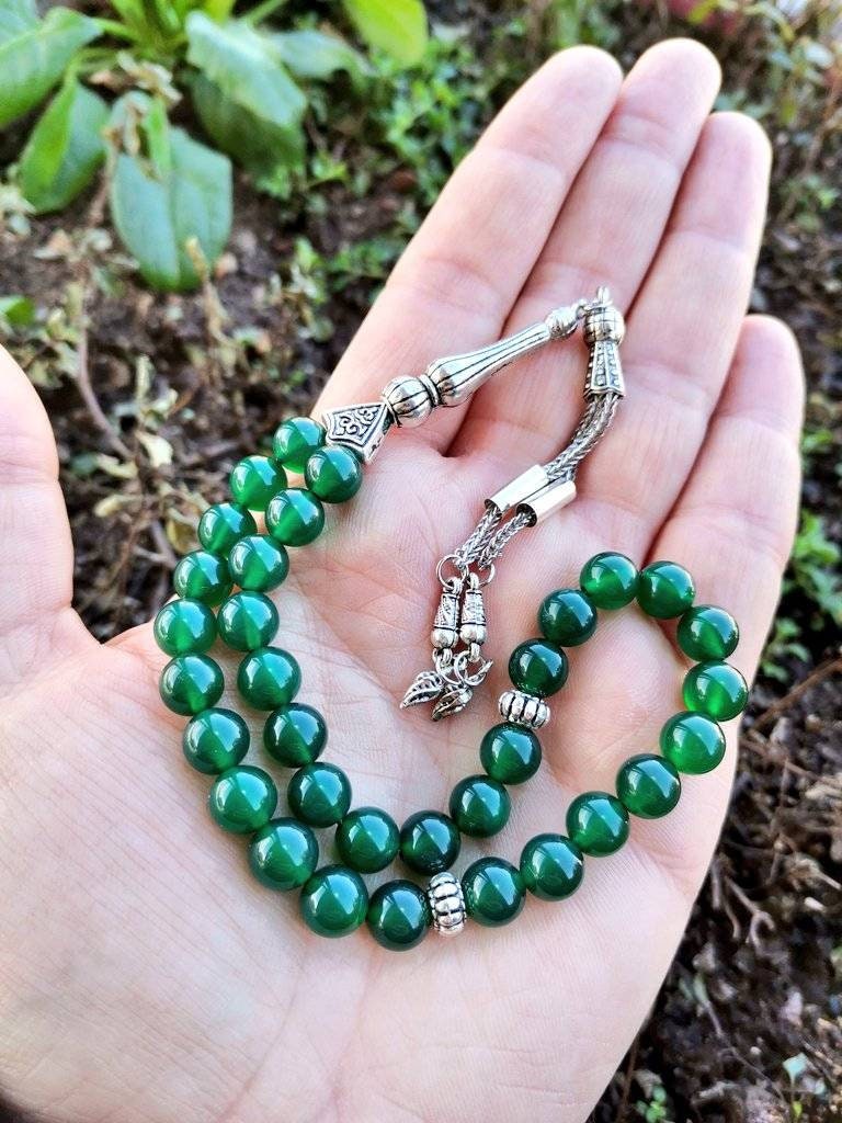 8 mm Yeşil Akik Doğaltaş Tesbih