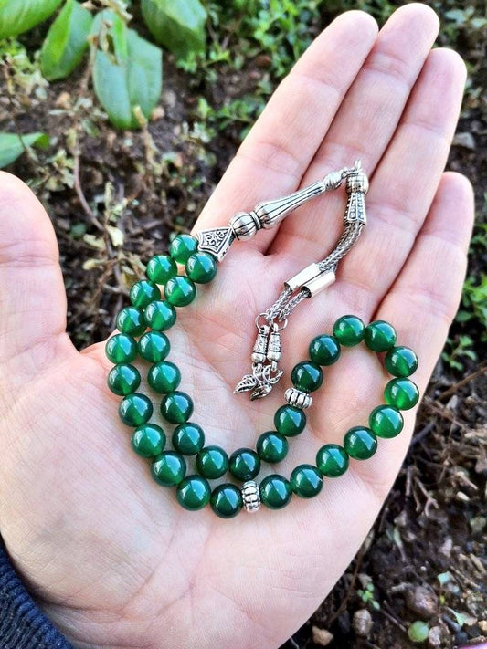 8 mm Yeşil Akik Doğaltaş Tesbih