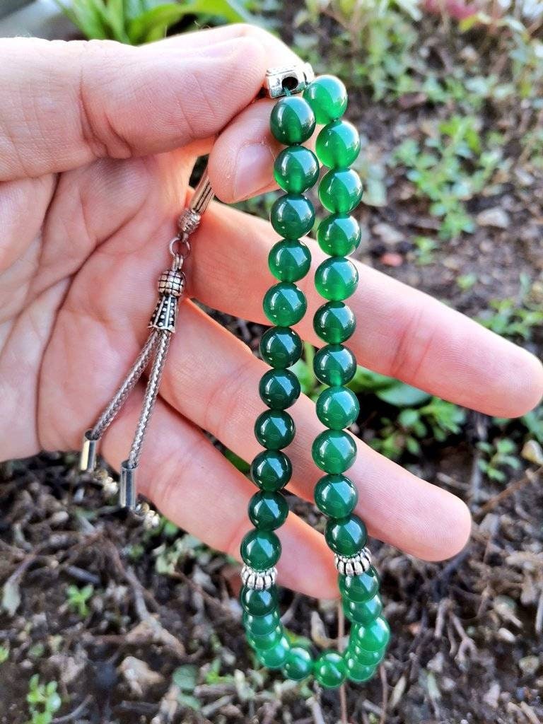 8 mm Yeşil Akik Doğaltaş Tesbih