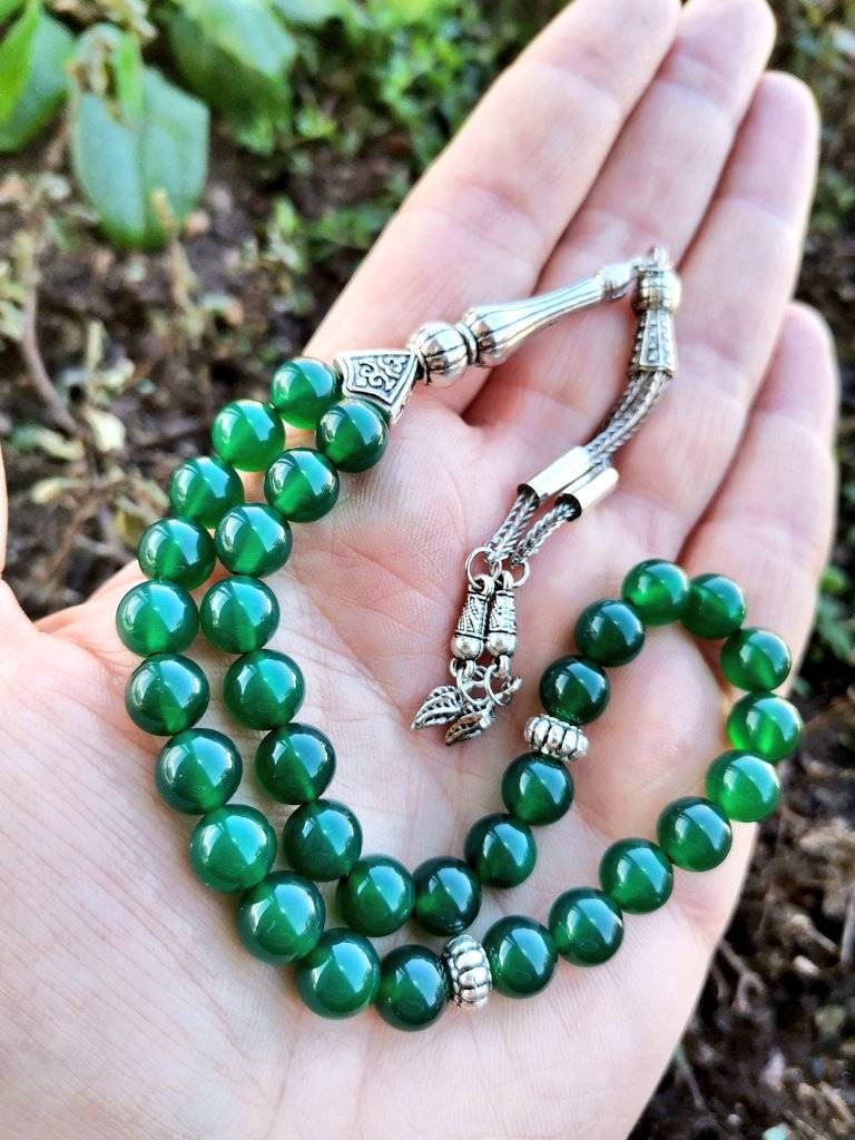 8 mm Yeşil Akik Doğaltaş Tesbih