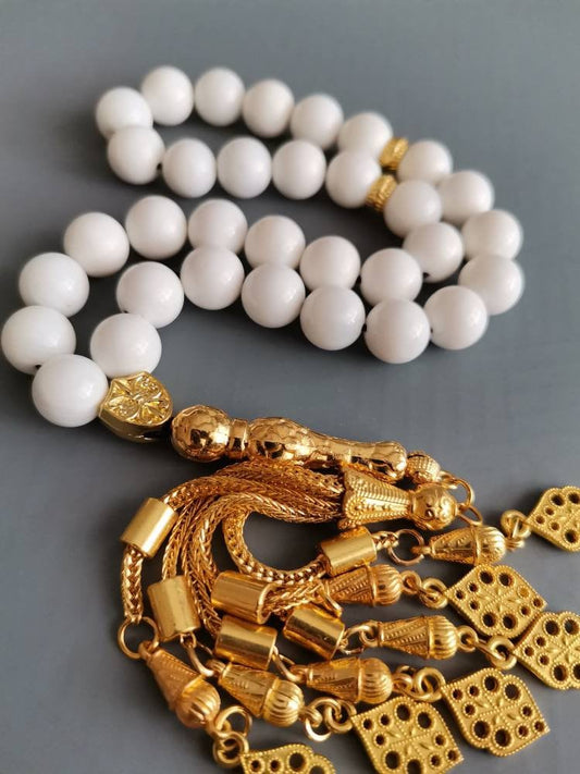 Altın Renk Aparatlı 10 mm Beyaz Sedef Tesbih