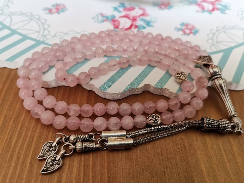 99 Boncuklu Pembe Kuvars Doğaltaş Tesbih