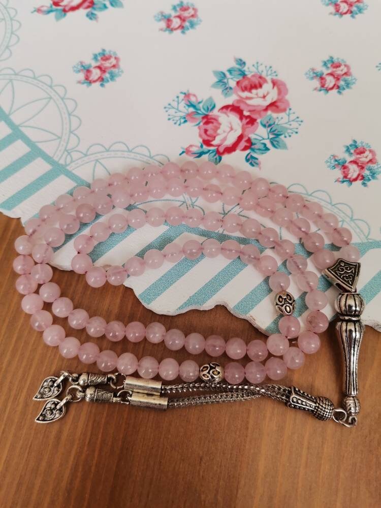 99 Boncuklu Pembe Kuvars Doğaltaş Tesbih