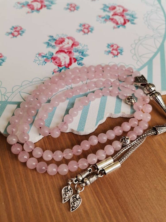 99 Boncuklu Pembe Kuvars Doğaltaş Tesbih