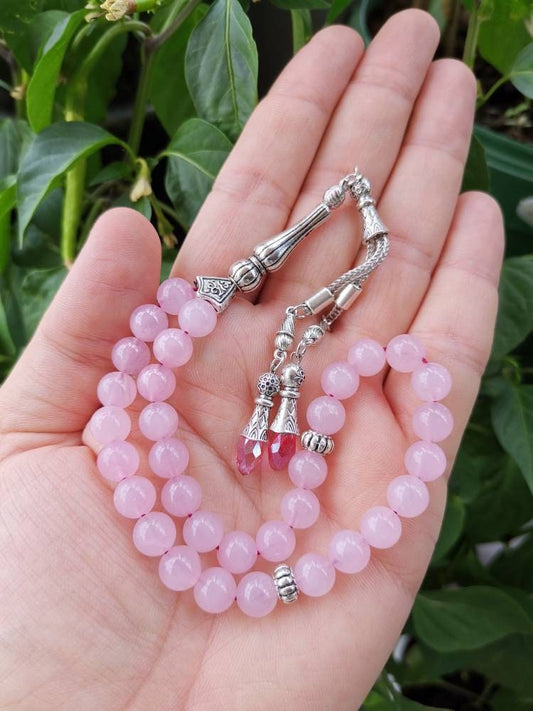 Pembe Kuvars Doğaltaş Tesbih